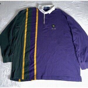 Vintage Polo Ralph Lauren Rugby Polo Shirt Mens XL Purple Green Crest Colorblock